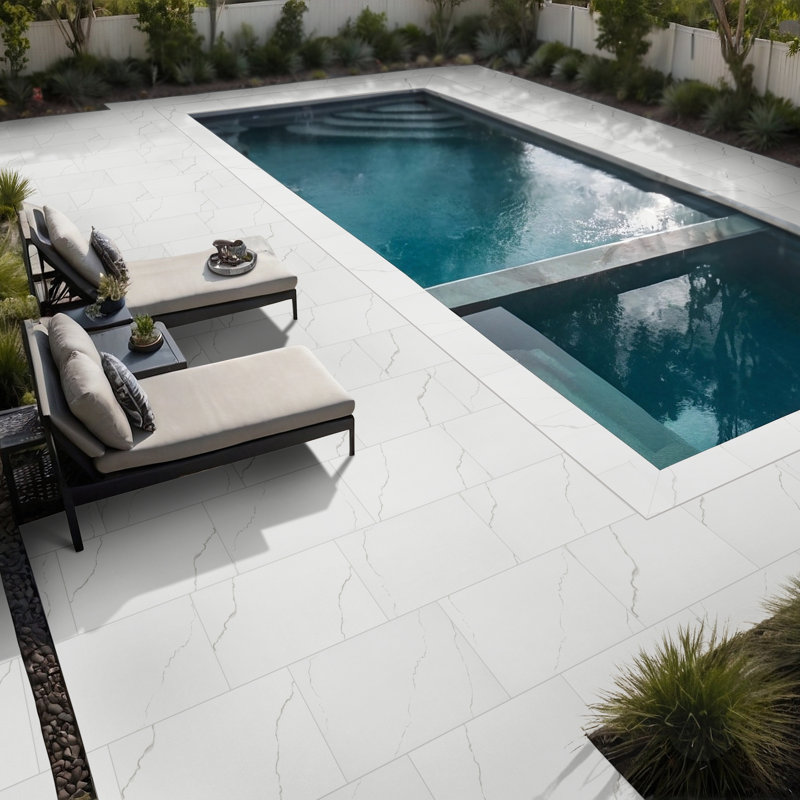 Bordure de piscine 13 po x 24 po x 0,79 po en porcelaine mat aspect pierre (4,33 pieds carrés / unité, 2 pièces), Lune