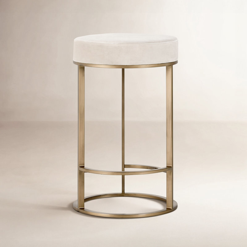 Quinn Upholstered Fabric Counter Stool, Natural Seat/Brass Frame