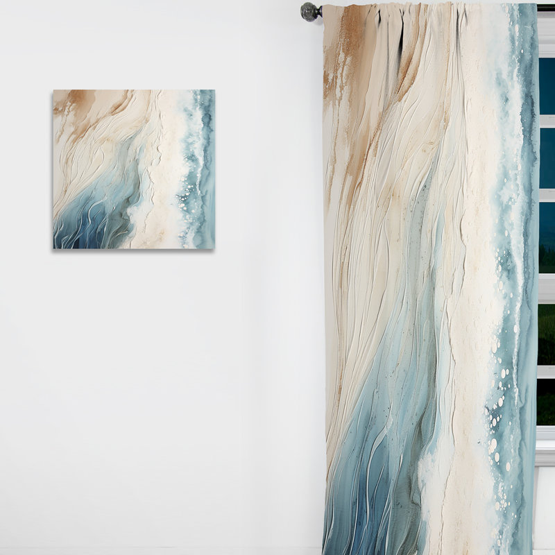 Modern Blue And Beige Sand Aerial View V - Beach Sand Blackout Coastal Curtain - 1 Panel, 52" W x 63" L