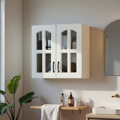 Floating Glass Door Wall Cabinet – Wall-mounted Display & Storage Unit For Kitchen, Bathroom & Living Room