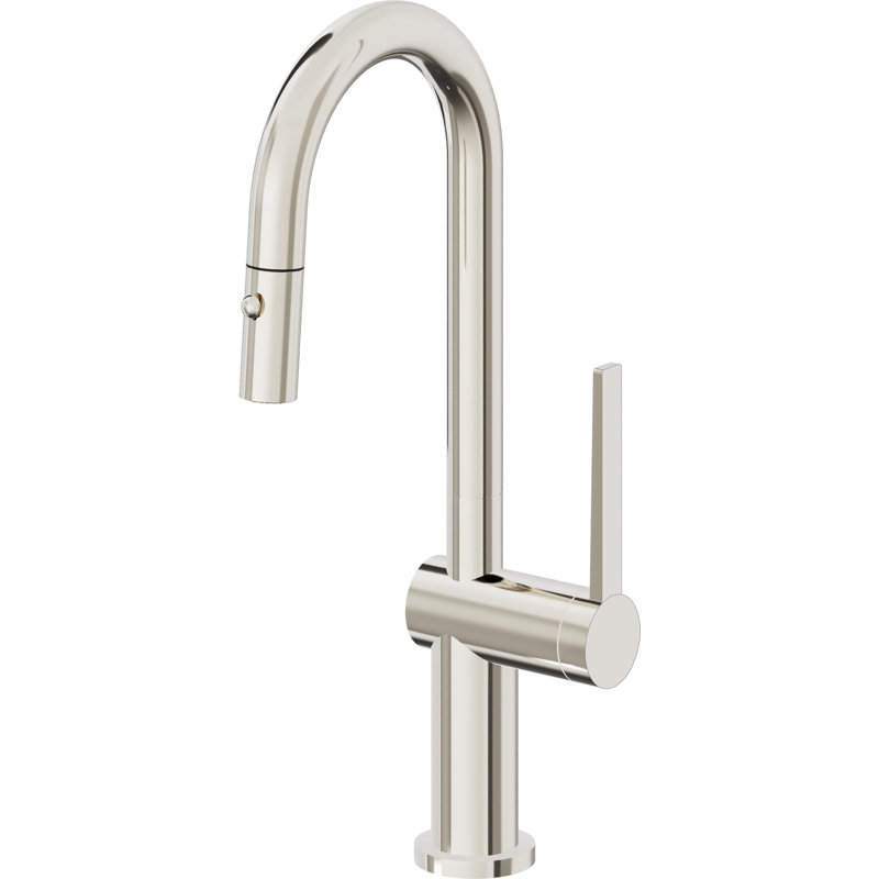 Pull-Down Prep/Bar Faucet With Button Sprayer, Polished Nickel