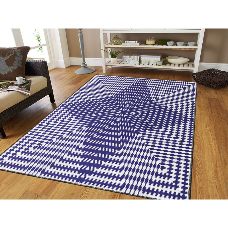 Stylish Woven Carpet (3.1 x 4.6 ft), 100% Polyester, Non-Slip Felt Dot Underside | Raschel Knitting, 0.4 in Pile Height | Machine Washable, Digital Print Design | Perfect for Living Room, Bedroom & Office Decor
