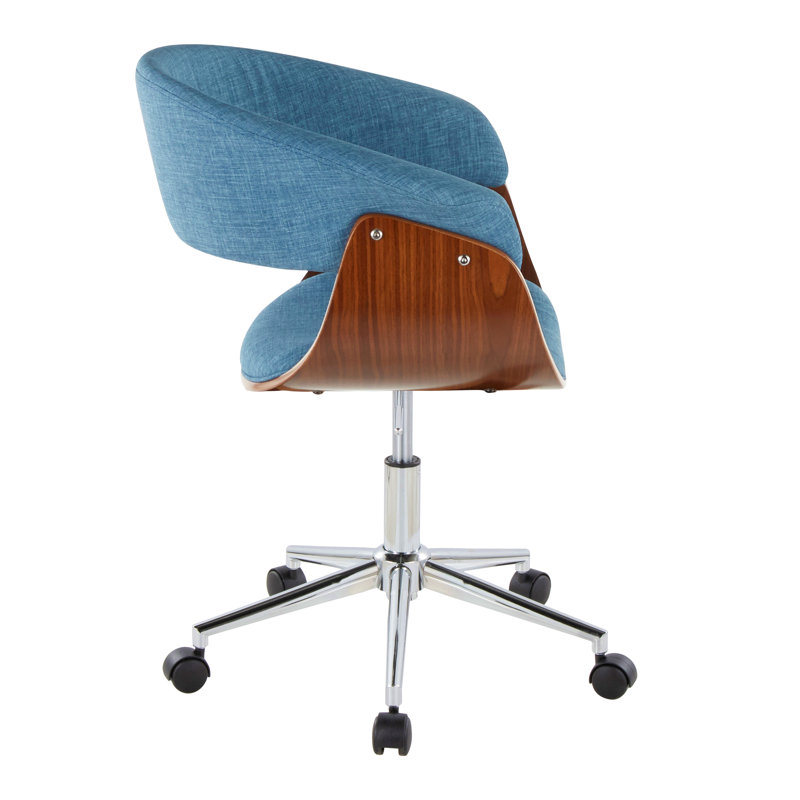 Chaise de bureau rétro Mid-Century moderne en métal, bois et tissu, Acier Inoxydable, Tissu, Bleu