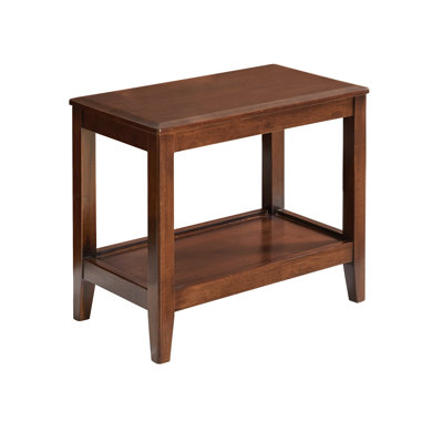 Rustic Style Wooden End Table with 2-Tier Storage Shelf, Rubber Wood Sofa Table for Living Room, Indoor Plant Stand