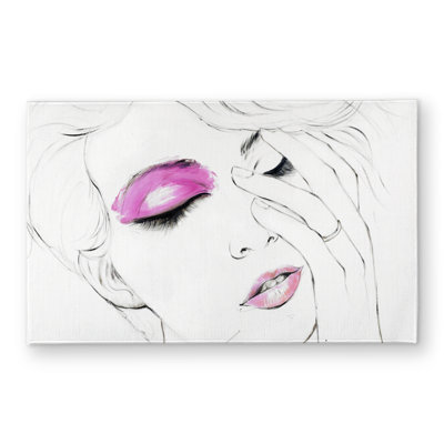 Pink Makeup Gray Figurative Door Mat - Indoor Outdoor Decor