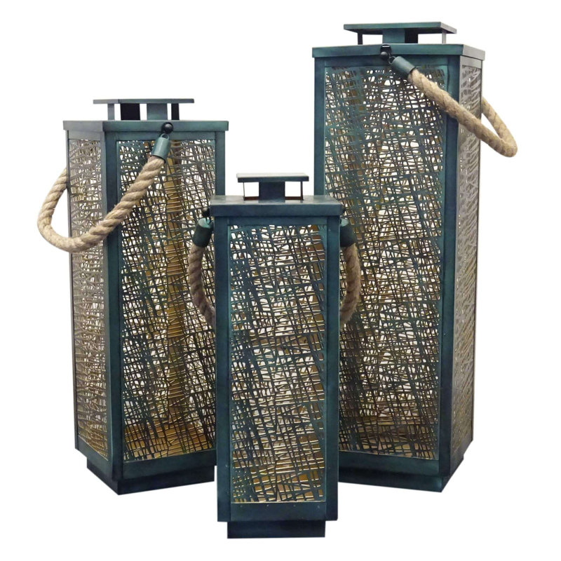 3 Piece Metal Wall Lantern Set, Green