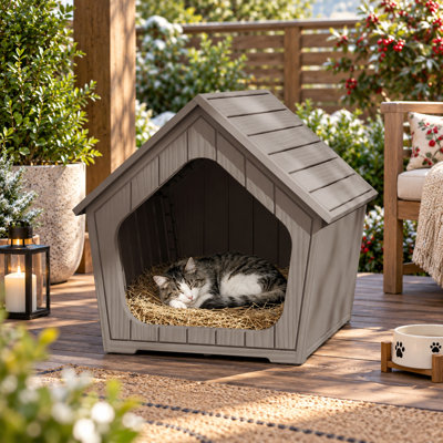 22.82"H Resin Cat House For Outdoor & Indoor(Light Brown/Gray)