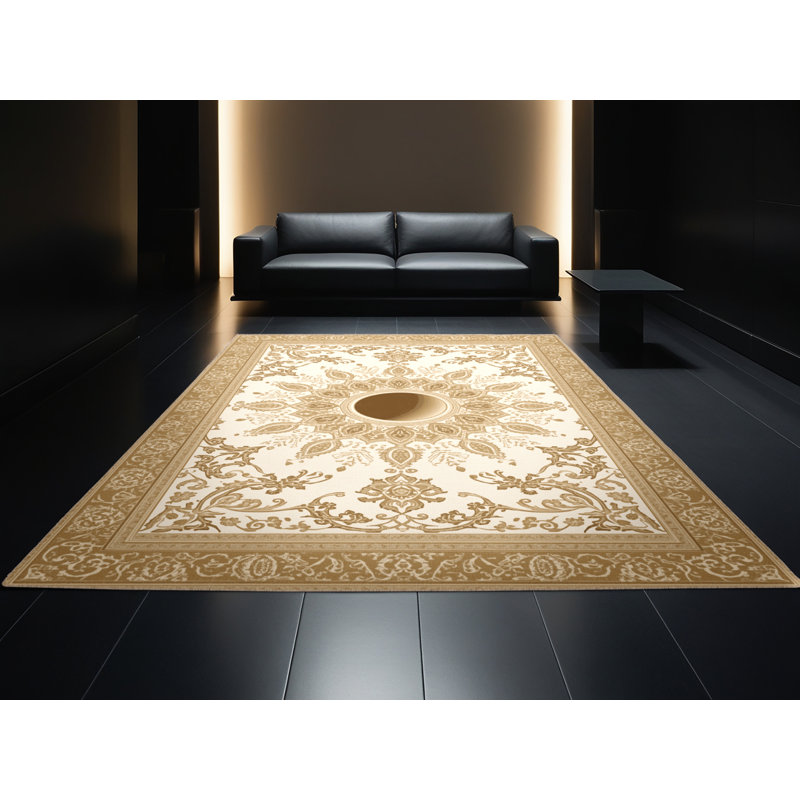 Tapis oriental doux en peluche Kline Classic - beige, 3 x 5