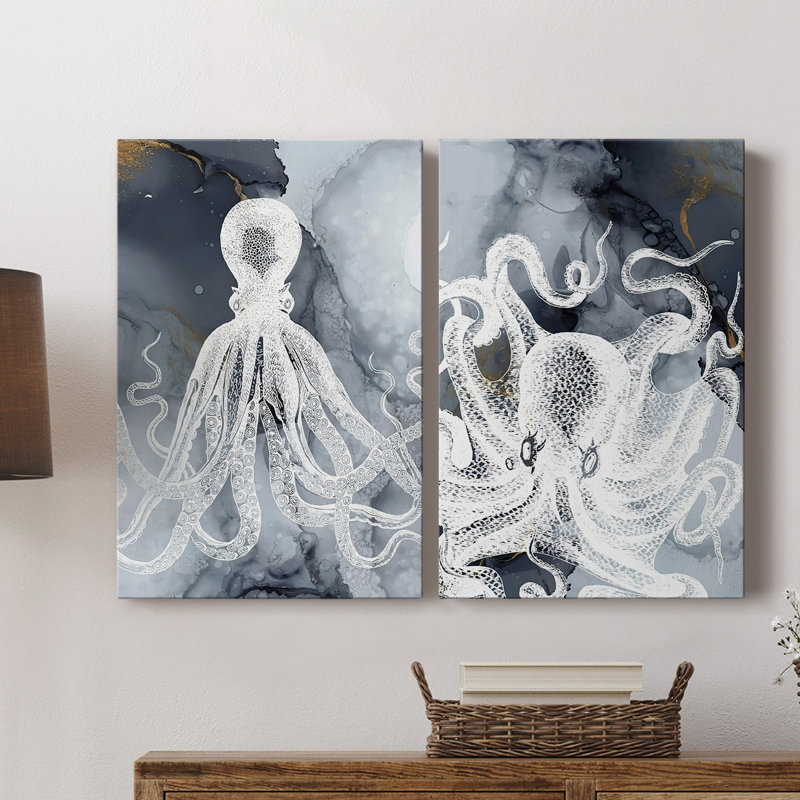 Encre Octopus I - Toile tendue avec châssis de qualité supérieure - Prêt à être accroché, H 36 po x l 24 po