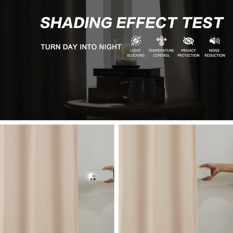 100% Polyester Blackout Pencil Pleat Room Darkening Curtains, 168cm Width x 213cm Drop, Cream