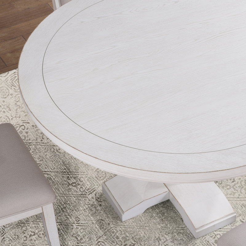 Antique White Round Wood Dining Table for Six