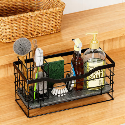 Porte-éponge en acier inoxydable pour évier de cuisine, organisateur de panier d'évier avec ramasse-gouttes absorbant, support de séchage antirouille pour savon à brosse éponge, accessoire de comptoir peu encombrant