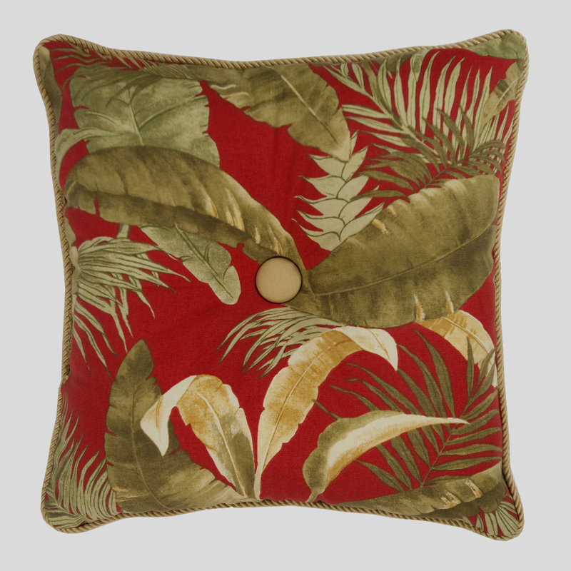 Captiva Tropical Cotton Floral Square Pillow with Button