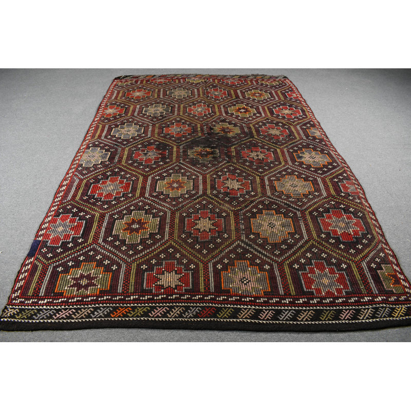 Grand tapis kilim turc rétro tissé à la main avec une broderie anatolienne complexe en rouge