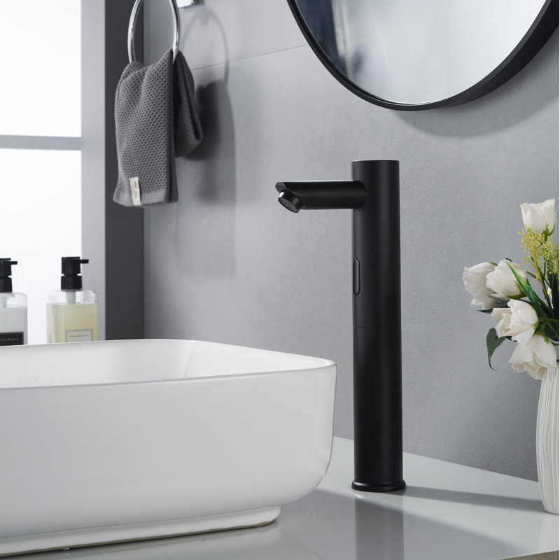 Touchless Vessel Single Hole Bathroom Faucet, Matte Black