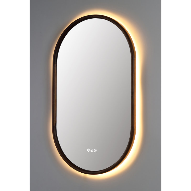 Zen LED Mirror, 39.37" x 23.62", Walnut, Oval
