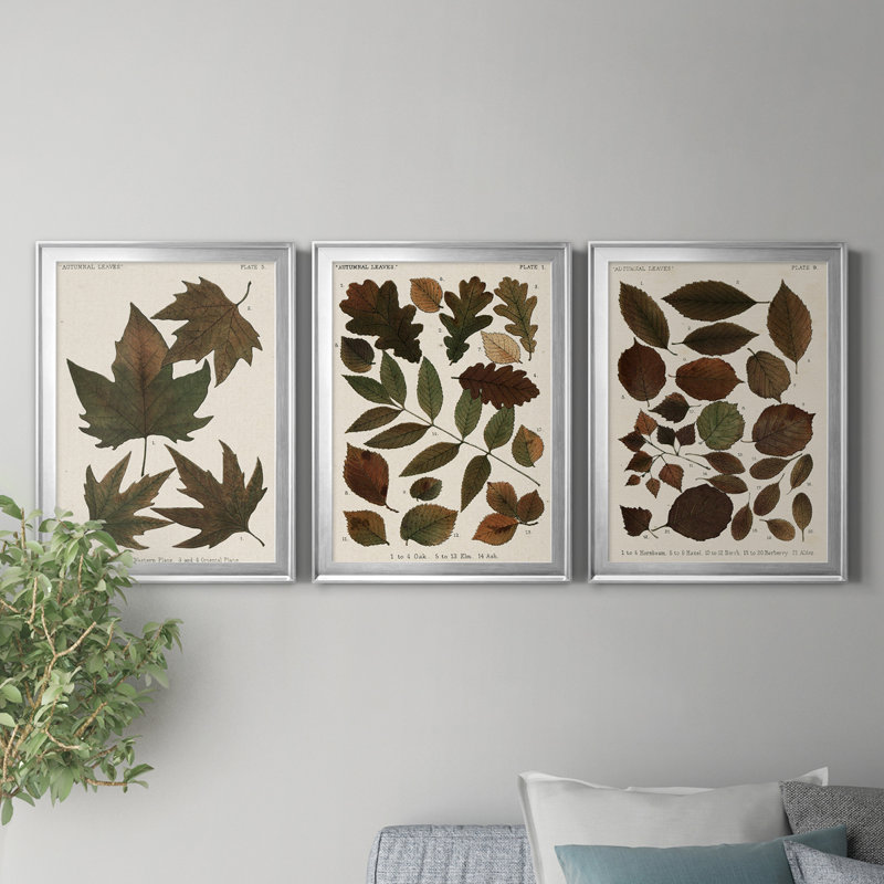 Autumnal Leaves IV - Ensemble de 3 cadres photo sur toile, H 30,5 po x l 127,5 po x P 4,5 po, Argent