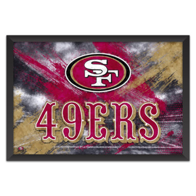 Sporticulture NFL San Francisco 49ers - Affiche encadrée avec logo de l'équipe, style pinceau, 35,5 x 51 cm (14 x 20 pouces) - Décoration murale idéale pour les amateurs de football américain