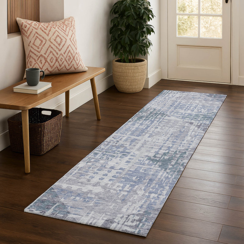 Premium Machine Washable Mayfield Geometric Rug, 1'8" x 2'6", Blue