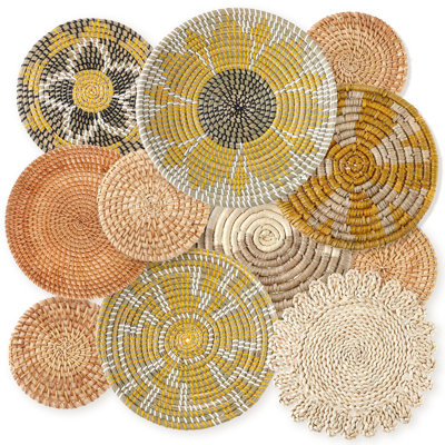 11 pièces Boho décoration murale panier panier décoratif tissé Bulrush Art déco ronde maison de campagne paniers suspendus pour la cuisine Rustic Home Summer Decorations, multi tailles (vif)