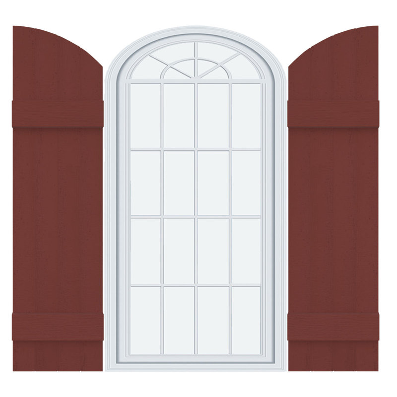 Vinyle de taille moyenne Mid-America à quatre planches jointes avec volets arqués, Rouge Bourgogne, 45 po