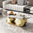 Luxury Oversize 49.2" Oval Coffee Table, Contemporary Center Table, Marble Coffee Table Top with Oversized Sphere Support for Living Room, Stainless Steel Base -565654171-559995447
