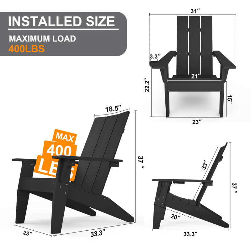 Chaises Adirondack pour l'extérieur Caddo, Noir