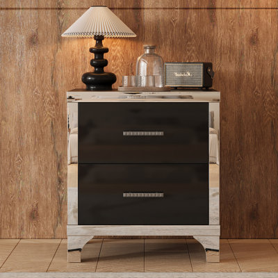 Elegant High Gloss Nightstand With Metal Handle