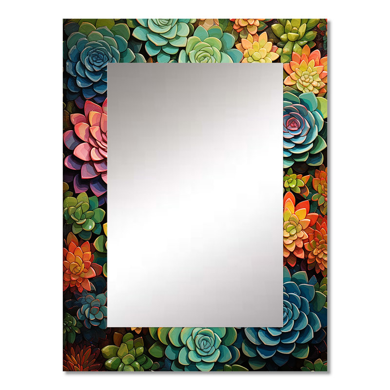 Mosaïque de plantes grasses - miroir de plantes grasses, miroir mural traditionnel unique, art imprimé en métal