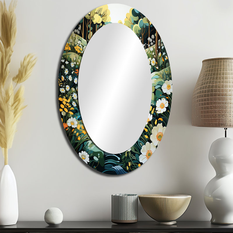 Coastal Creek Silver Stream III - Ocean Large Wall Mirror, Coastal Decorative Mirror, Printed Metal Art, 43" x 33", Oval