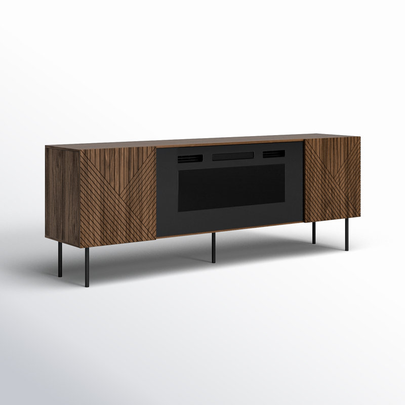Meuble télé avec foyer Art-Deco, Bois / noir