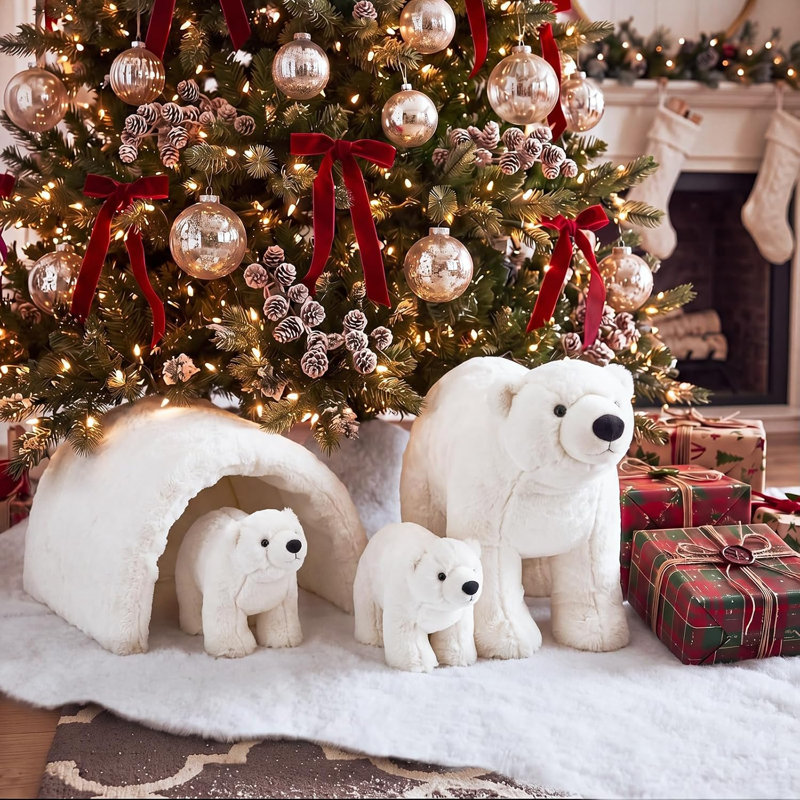 Décorations de Noël féériques avec des ours polaires (4 pièces), figurines d'ours blancs d'hiver pour village de Noël, décoration de table et de fêtes