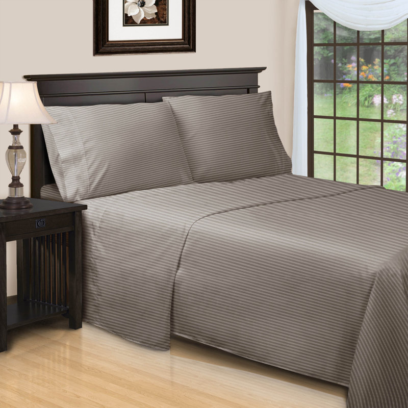 Parinaaz 600 Thread Count 100% Egyptian Cotton Striped Sheet Set, Queen, Grey