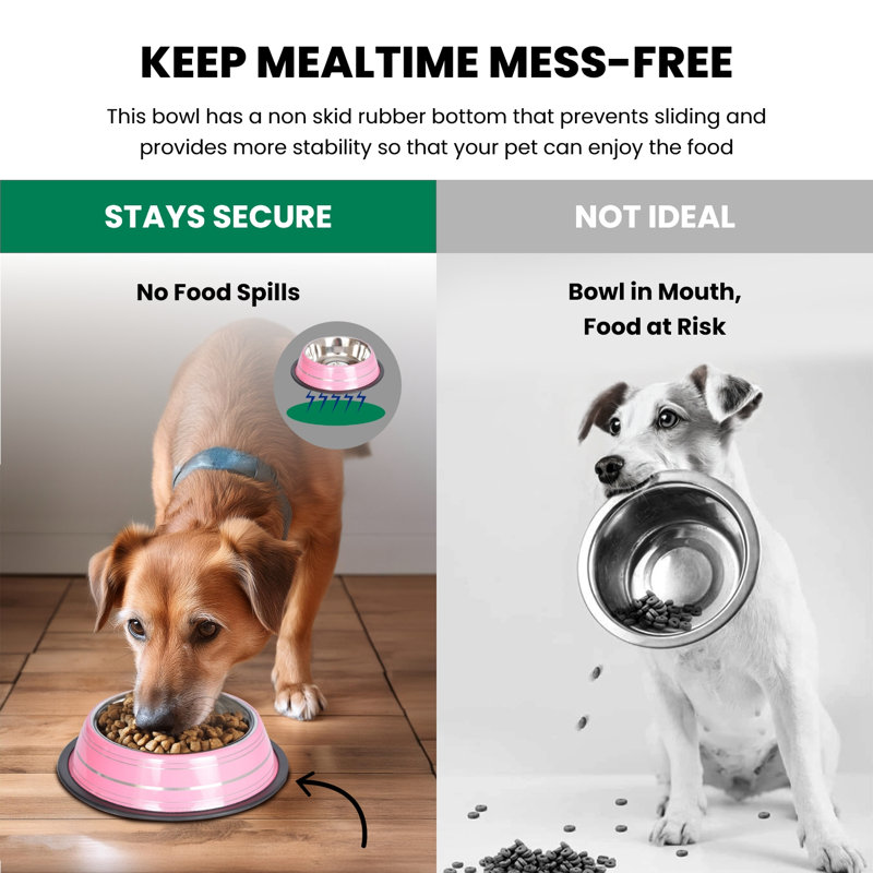Bol anti-dérapant pour animaux, Rose, Moyen (3 tasses / 24 oz liquides)