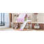Lit mezzanine en bois simple avec structure en forme de maison avec tente, blanc et rose