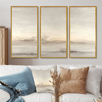 Jaune et blanc brume lever du soleil matin nuages - ensemble d'art mural paysages