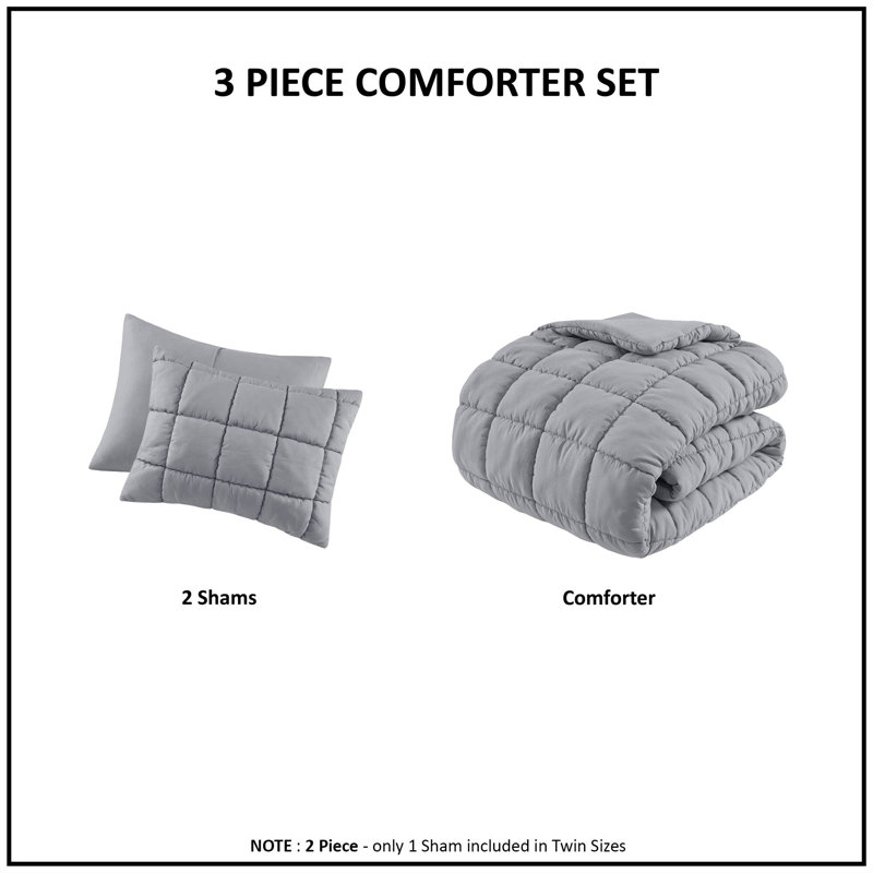 Ensemble d'édredon en duvet Dream Puff, Édredon double / grand + 2 taies décoratives sta, Gris