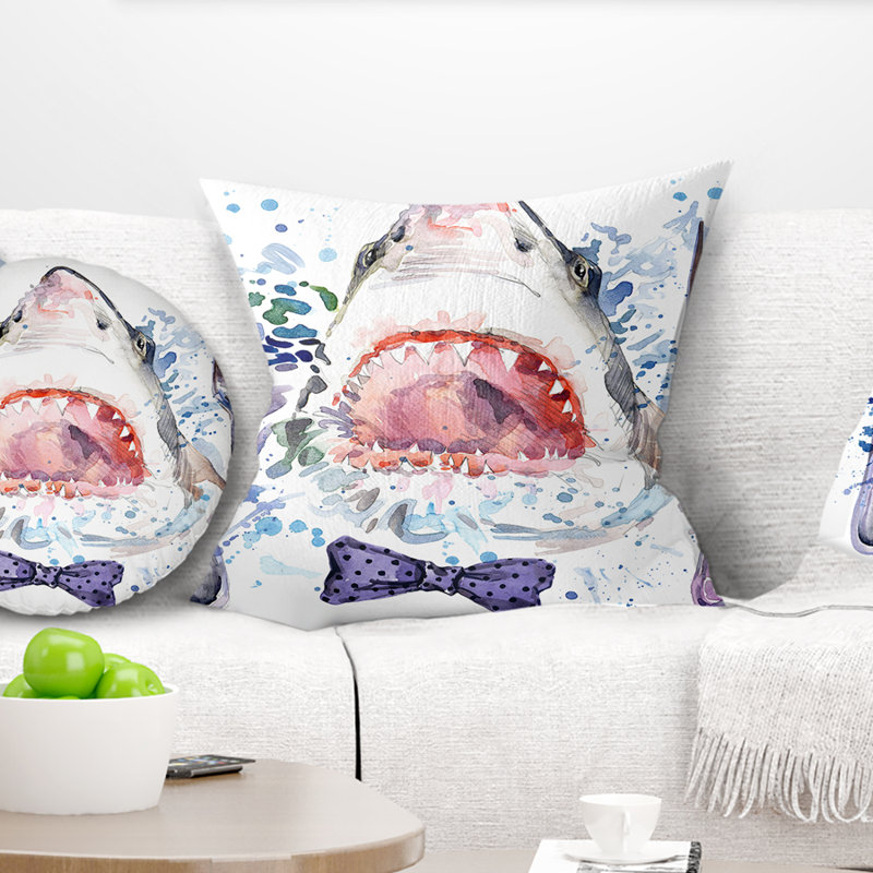 Hungry Shark - Animal Printed Throw Pillow, 18" x 18", Square