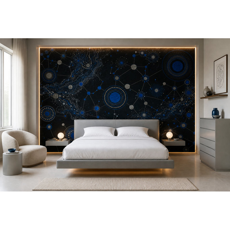 Papier peint bleu foncé Celestial Constellation, 160 po x 108 po, Peler et coller