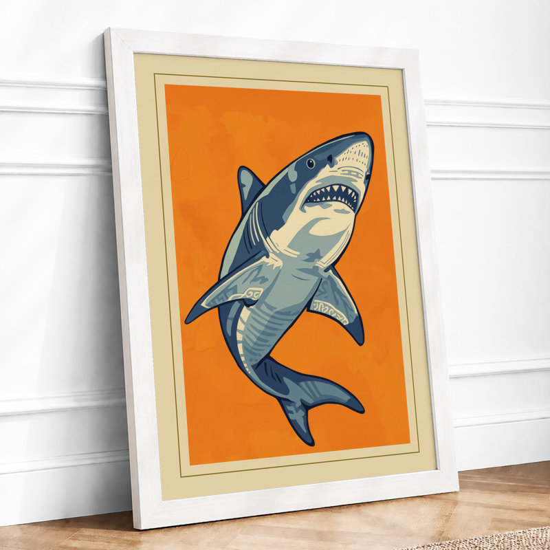 Great White Study Modern - Framed Print, A4 - 29.7 x 21.0 cm, White