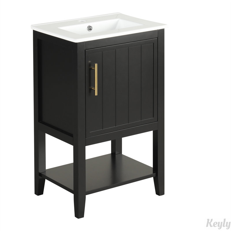 Meuble-lavabo de 20 po avec lavabo, porte à fermeture douce, support de rangement et tablette ouverte, Noir