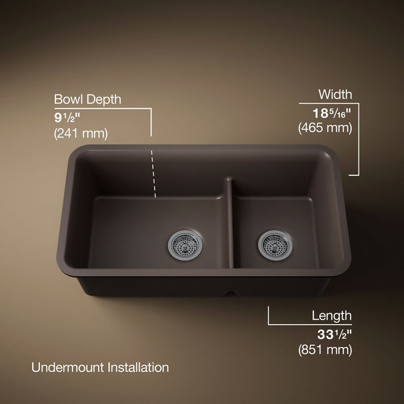 Cairn Smart Divide 33-1/2" Undermount Kitchen Sink, Brown