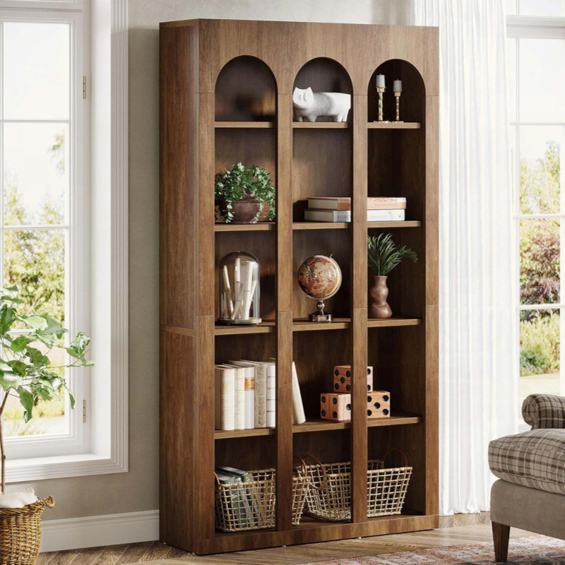Bibliothèque rustique à 5 niveaux pour salon, bureau, chambre à coucher