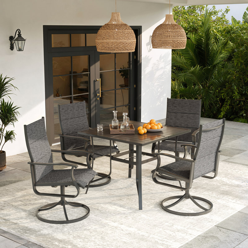 5-Piece Waterproof Patio Dining Set – Outdoor Rectangular Table & 4 Padded Swivel Chairs, Gray