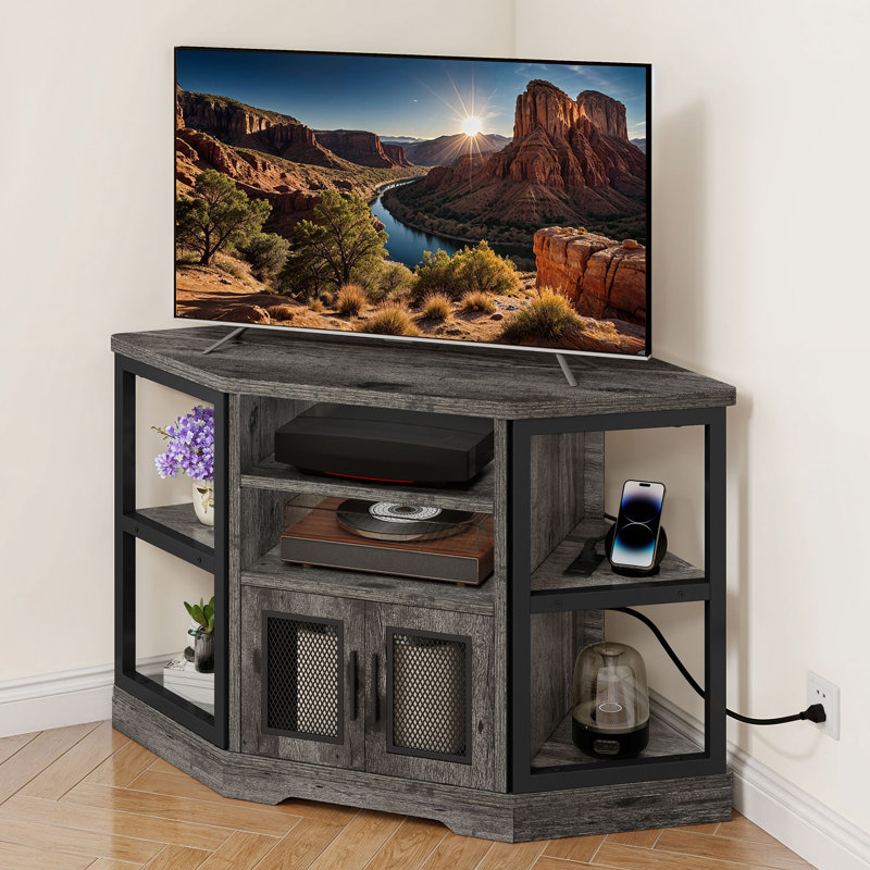 Farmhouse Corner TV Stand With Power Outlet For 55/50 Inch TV