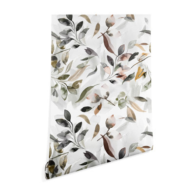 Ninola Design Watercolor Leaves Green Grey Peel And Stick Wallpaper Panel