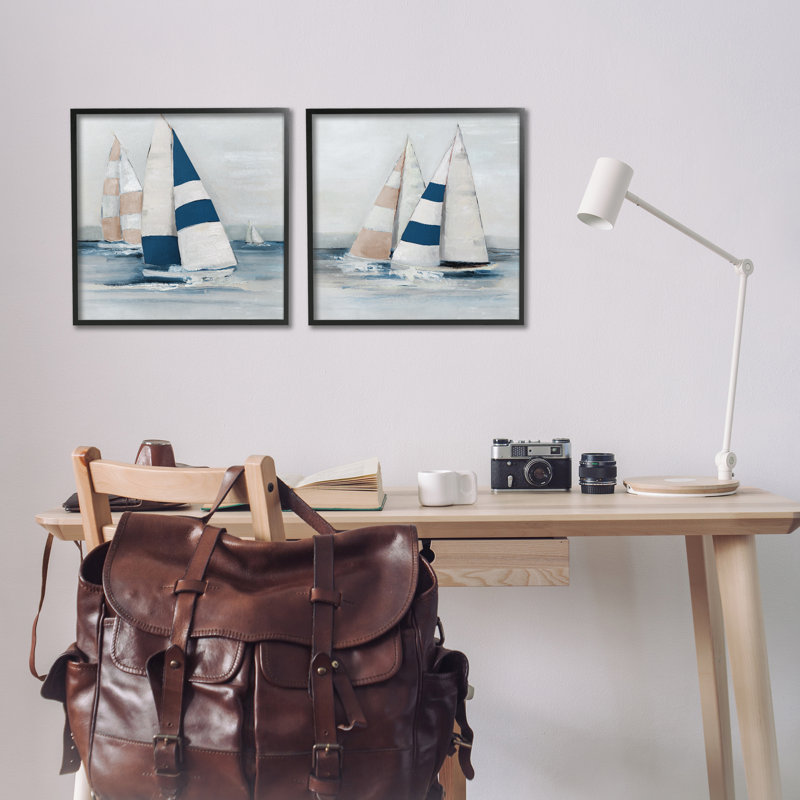 Voilier, flotte, voyage, ensemble de 2 giclées encadrées, design par Sally Swatland, H 17 po x l 17 po