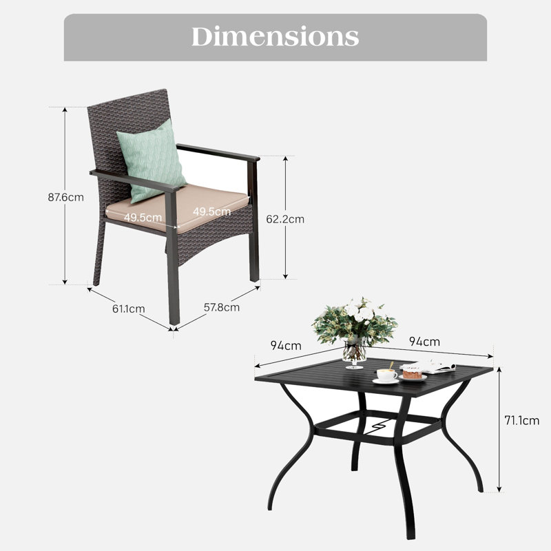 4 - Person Patio Dining Set Square Table, No, None