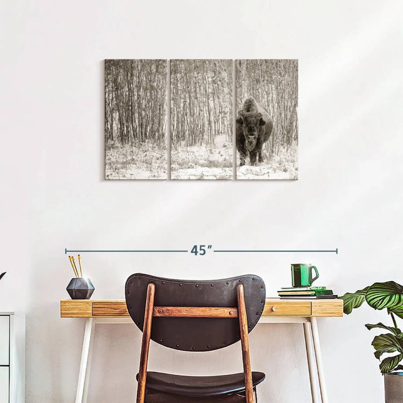 Brampt Bison In Winter Forest, 20" H x 33" W