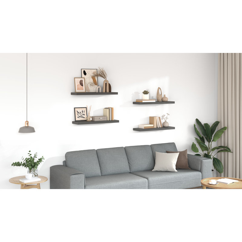 Ensemble de 4 tablettes murales pour cadres photo, Gris à haute brillance, 1.5" H x 31.5" W x 9.3" D